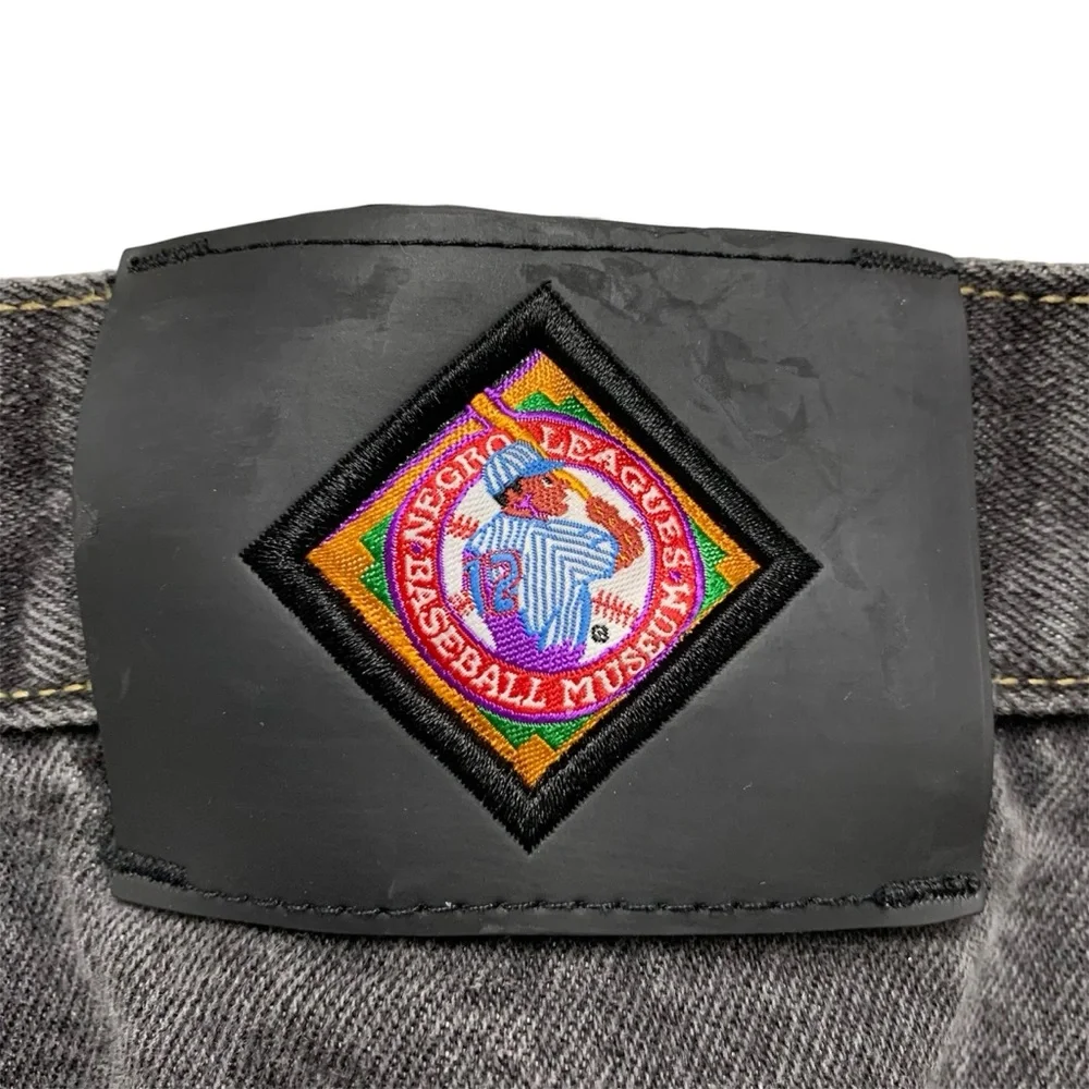 Negro League Baggy Fit Baseball Jeans 44 x 34 Embroidered Patches Black Grey * - Picture 10 of 14